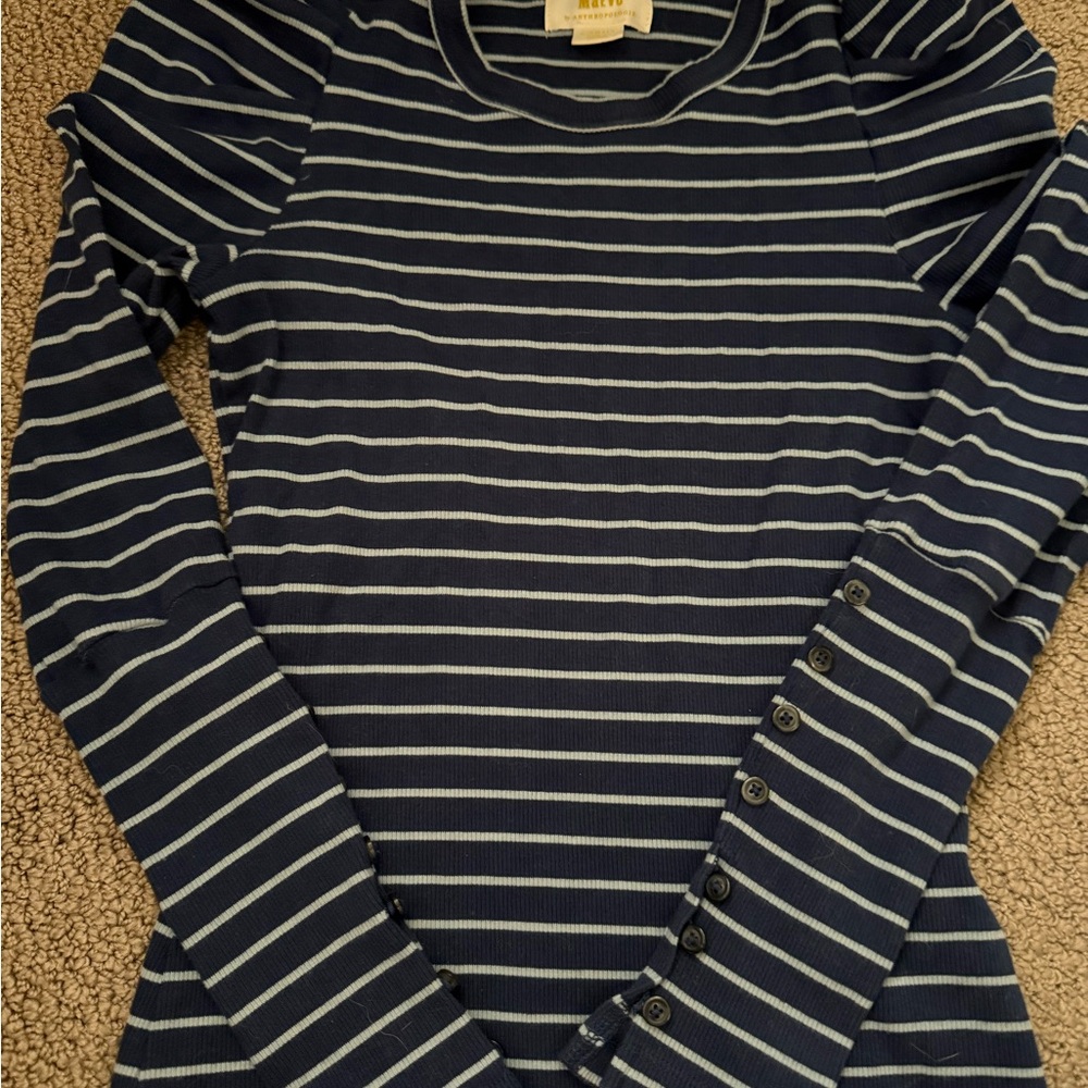 Maeve Navy and White Striped Long Sleeve Top NWOT